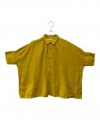 Honneteオネット）の古着「オーバーダイ アイリッシュリネン 半袖 ギャザー ブラウス」｜イエロー