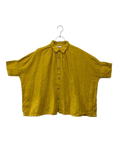 Honnete（オネット）Honnete (オネット) オーバーダイ アイリッシュリネン 半袖 ギャザー ブラウス イエロー サイズ:Fの古着・服飾アイテム