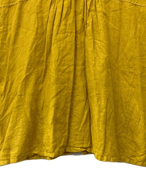 Honnete（オネット）Honnete (オネット) オーバーダイ アイリッシュリネン 半袖 ギャザー ブラウス イエロー サイズ:Fの古着・服飾アイテム