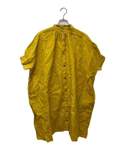 Honnete（オネット）Honnete (オネット) オーバーダイ アイリッシュリネン 半袖 ノーカラー ワンピース イエロー サイズ:FREEの古着・服飾アイテム