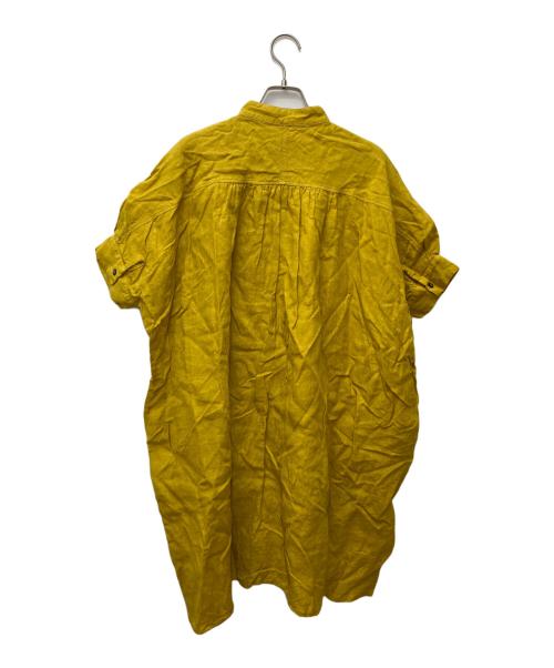 Honnete（オネット）Honnete (オネット) オーバーダイ アイリッシュリネン 半袖 ノーカラー ワンピース イエロー サイズ:FREEの古着・服飾アイテム