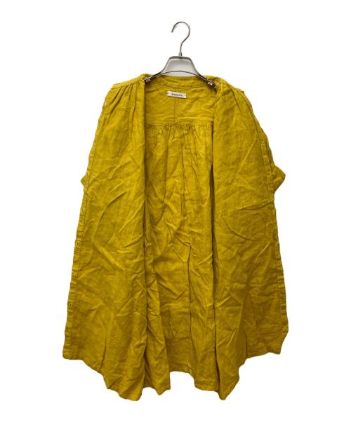 Honnete（オネット）Honnete (オネット) オーバーダイ アイリッシュリネン 半袖 ノーカラー ワンピース イエロー サイズ:FREEの古着・服飾アイテム