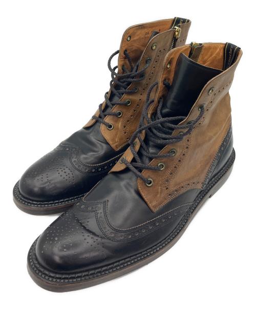 foot the coacher（フットザコーチャー）foot the coacher (フットザコーチャー) ストレートチップレザーブーツ ブラウン×ブラック サイズ:9の古着・服飾アイテム