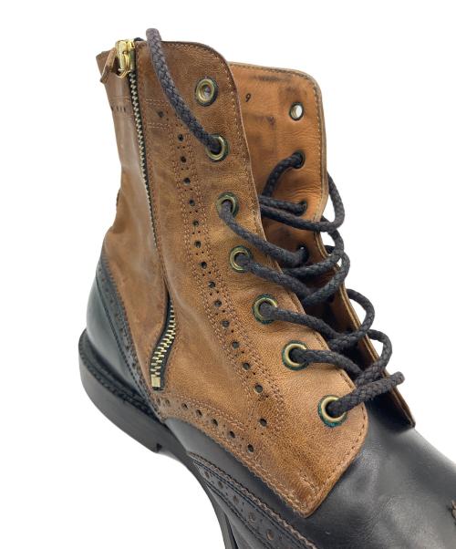 foot the coacher（フットザコーチャー）foot the coacher (フットザコーチャー) ストレートチップレザーブーツ ブラウン×ブラック サイズ:9の古着・服飾アイテム