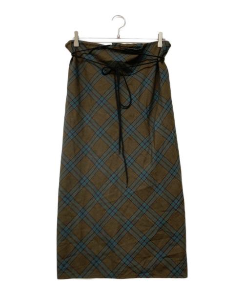 YOHJI YAMAMOTO（ヨウジヤマモト）YOHJI YAMAMOTO (ヨウジヤマモト) チェック柄ラップスカート オリーブ サイズ:3の古着・服飾アイテム