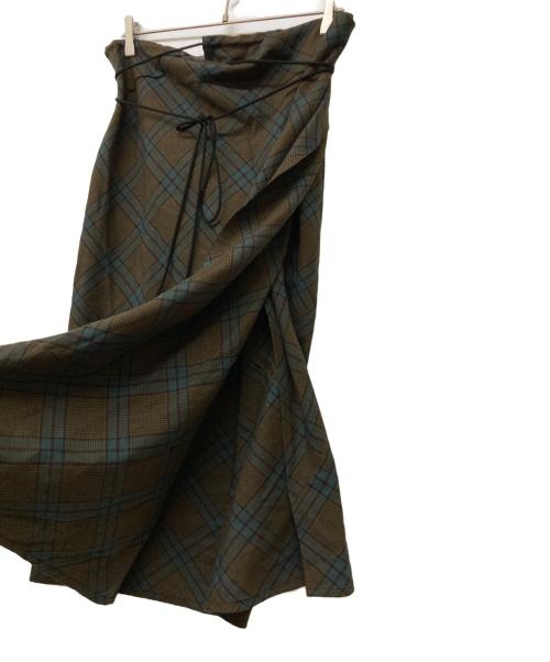 YOHJI YAMAMOTO（ヨウジヤマモト）YOHJI YAMAMOTO (ヨウジヤマモト) チェック柄ラップスカート オリーブ サイズ:3の古着・服飾アイテム