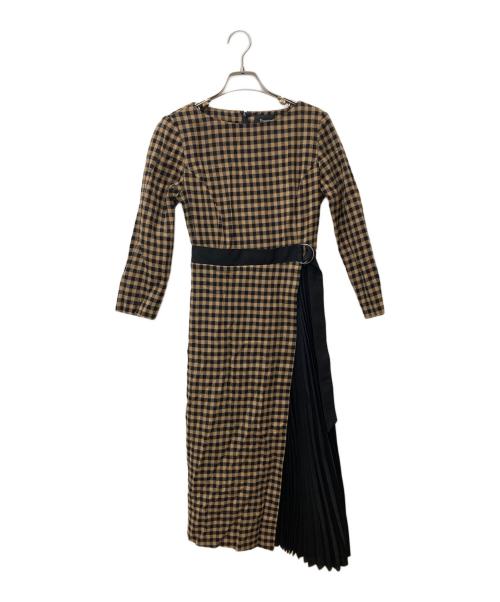 Diagram（ダイアグラム）Diagram (ダイアグラム) アシンメトリープリーツチェックワンピース ブラウン サイズ:36の古着・服飾アイテム