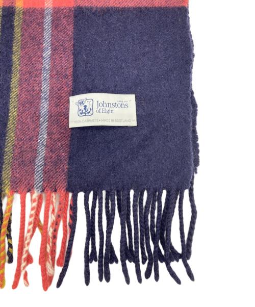 JOHNSTONS OF ELGIN（ジョンストンズオブエルガン）JOHNSTONS OF ELGIN (ジョンストンズオブエルガン) カシミヤチェックマフラー ネイビー×レッドの古着・服飾アイテム