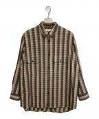 AUBETTオーベット）の古着「サマーウール 二重 ビームサッカー 2ポケット オーバーサイズ シャツ」｜ベージュ×ボルドー