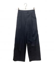 YORI（ヨリ）の古着「サテンセンタープレスワイドパンツ」｜ブラック