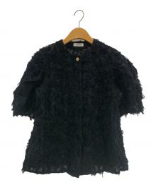 journal standard L'essage（ジャーナルスタンダード レサージュ）の古着「ジャガード タックハーフスリーブブラウス」｜ブラック