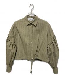 MSGM（エムエスジーエム）の古着「シアサッカー バルーンスリーブクロップドシャツ」｜オリーブ