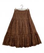 DRAWERドゥロワー）の古着「コットンエンブロダイリーギャザースカート」｜ブラウン