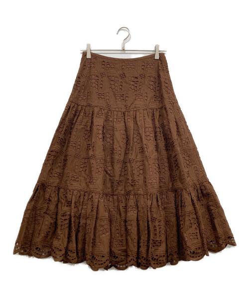 DRAWER（ドゥロワー）DRAWER (ドゥロワー) コットンエンブロダイリーギャザースカート ブラウン サイズ:表記無しの古着・服飾アイテム