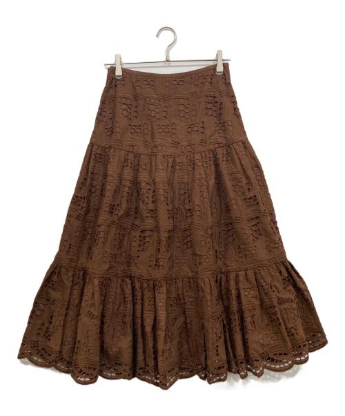 DRAWER（ドゥロワー）DRAWER (ドゥロワー) コットンエンブロダイリーギャザースカート ブラウン サイズ:表記無しの古着・服飾アイテム