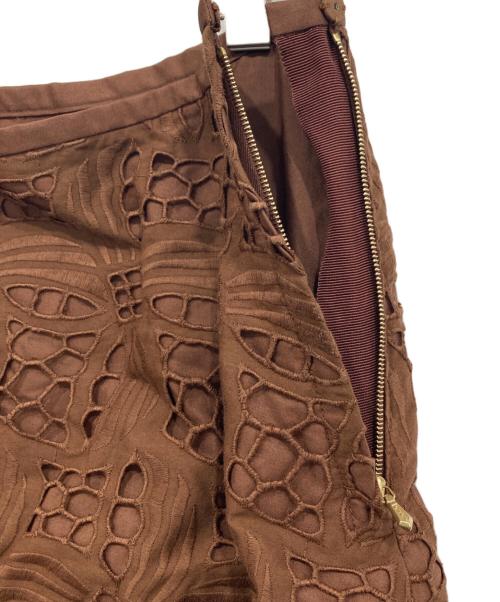 DRAWER（ドゥロワー）DRAWER (ドゥロワー) コットンエンブロダイリーギャザースカート ブラウン サイズ:表記無しの古着・服飾アイテム