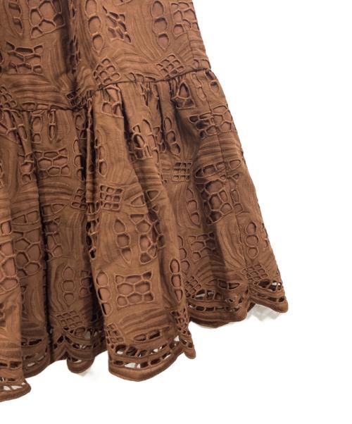 DRAWER（ドゥロワー）DRAWER (ドゥロワー) コットンエンブロダイリーギャザースカート ブラウン サイズ:表記無しの古着・服飾アイテム