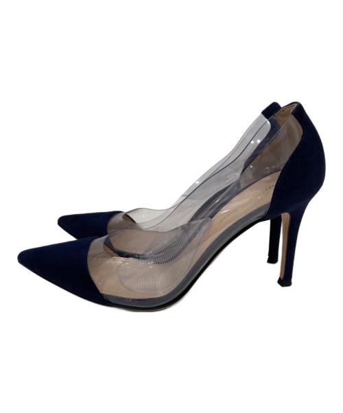 Gianvito Rossi（ジャンヴィト ロッシ）Gianvito Rossi (ジャンヴィト・ロッシ) レザー×クリアパンプス ネイビー サイズ:37の古着・服飾アイテム