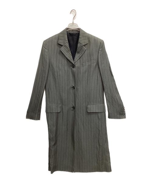 Acne studios（アクネ ストゥディオス）ACNE STUDIOS (アクネ ストゥディオス) リネンレーヨンストライプ チェスターコート グレー サイズ:32の古着・服飾アイテム
