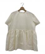 Rアール）の古着「ハウンドトゥースジャカード ペプラムブラウス」｜オフホワイト