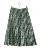 ANAYIアナイ）の古着「サテンフラワープリントプリーツスカート」｜ミントグリーン