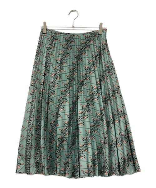 ANAYI（アナイ）ANAYI (アナイ) サテンフラワープリントプリーツスカート ミントグリーン サイズ:40の古着・服飾アイテム
