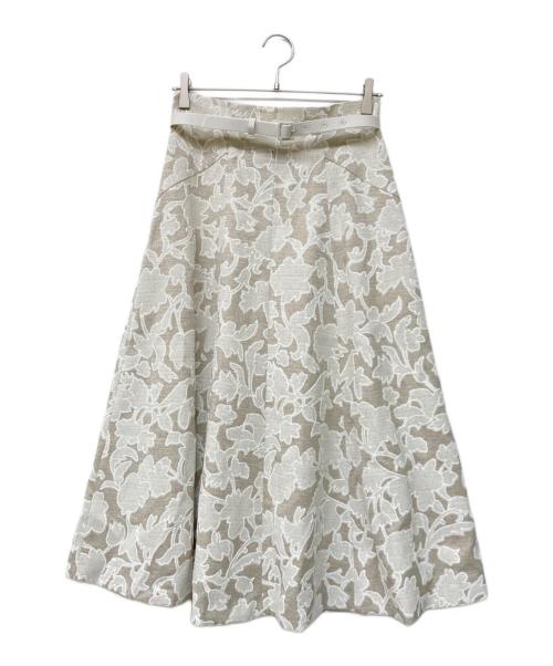 ANAYI（アナイ）ANAYI (アナイ) リネンライクフラワープリントフレア スカート ベージュ サイズ:38の古着・服飾アイテム