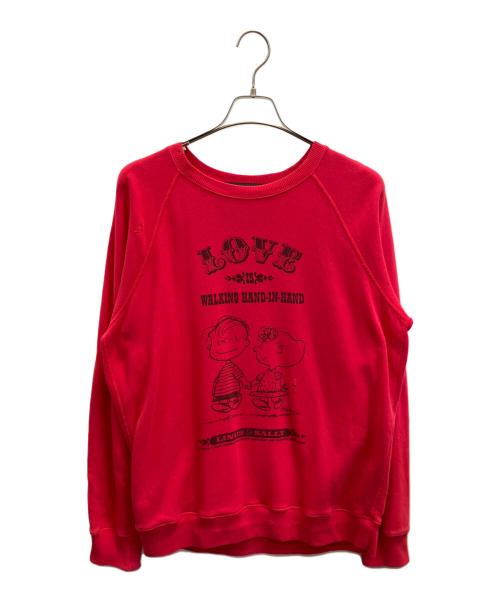 MARC JACOBS（マークジェイコブズ）MARC JACOBS (マークジェイコブス) PEANUTS (ピーナッツ) ダメージ加工ラグランスウェット レッド サイズ:Ｓの古着・服飾アイテム