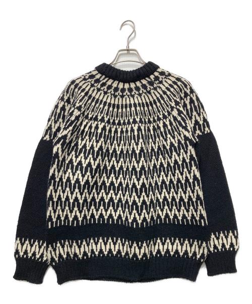 GUERNSEY WOOLLENS（ガンジーウーレンズ）GUERNSEY WOOLLENS (ガンジーウーレンズ) 別注ノルディックニットプルオーバー ブラック×ホワイト サイズ:Ｌの古着・服飾アイテム