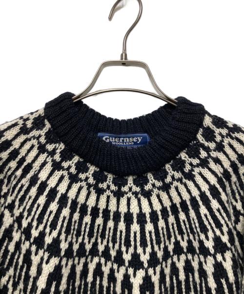GUERNSEY WOOLLENS（ガンジーウーレンズ）GUERNSEY WOOLLENS (ガンジーウーレンズ) 別注ノルディックニットプルオーバー ブラック×ホワイト サイズ:Ｌの古着・服飾アイテム