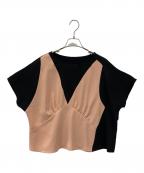 MM6 Maison Margielaエムエムシックスメゾンマルジェラ）の古着「Bicolor blouse」｜ブラック×ベージュ