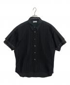 SOFTHYPHENソフトハイフン）の古着「LACE MIX DOUBLE FRONT OVER SIZED SIGNATURE S/S SHIRT」｜ブラック