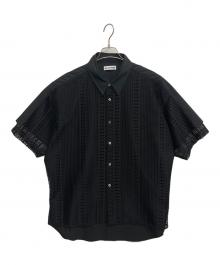SOFTHYPHEN（ソフトハイフン）の古着「LACE MIX DOUBLE FRONT OVER SIZED SIGNATURE S/S SHIRT」｜ブラック