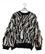 MAISON SPECIALメゾンスペシャル）の古着「ネオグランジプライムオーバーフリンジジャガードクルーネックニットプルオーバー 11222361302」｜ホワイト×ブラック