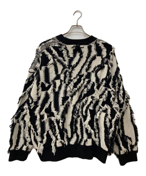 MAISON SPECIAL（メゾンスペシャル）MAISON SPECIAL (メゾンスペシャル) ネオグランジプライムオーバーフリンジジャガードクルーネックニットプルオーバー 11222361302 ホワイト×ブラック サイズ:01の古着・服飾アイテム