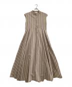 ebureエブール）の古着「ストライプノースリーブワンピース」｜ベージュ
