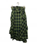 ENFOLDエンフォルド）の古着「フリルマキシウールチェックスカート」｜グリーン