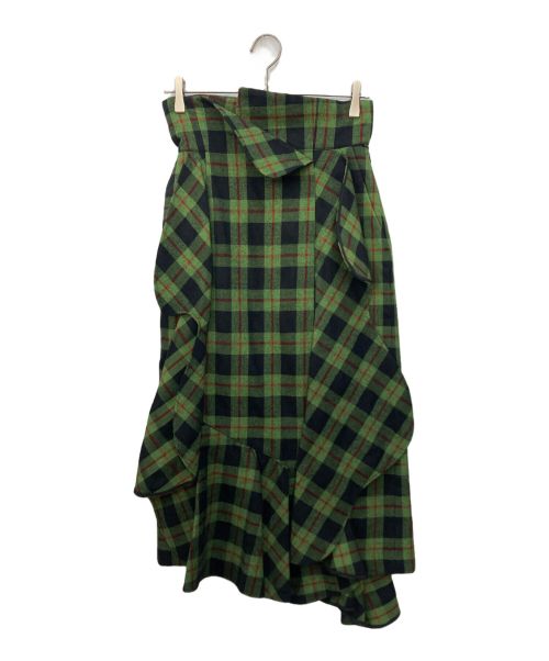 ENFOLD（エンフォルド）ENFOLD (エンフォルド) フリルマキシウールチェックスカート グリーン サイズ:SIZE36の古着・服飾アイテム