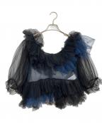 VIVIANOヴィヴィアーノ）の古着「Gathered Neck Tulle Top」｜ブラック×ブルー