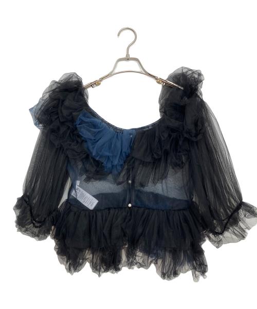 VIVIANO（ヴィヴィアーノ）VIVIANO (ヴィヴィアーノ) Gathered Neck Tulle Top ブラック×ブルー サイズ:Mの古着・服飾アイテム