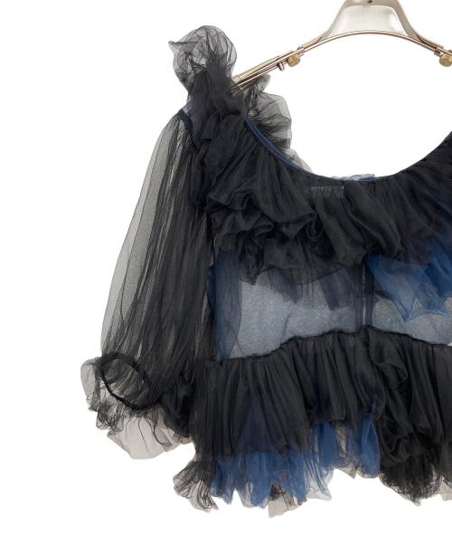 VIVIANO（ヴィヴィアーノ）VIVIANO (ヴィヴィアーノ) Gathered Neck Tulle Top ブラック×ブルー サイズ:Mの古着・服飾アイテム