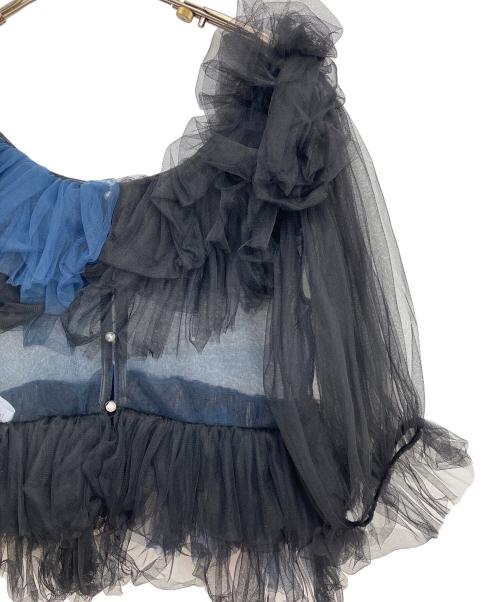 VIVIANO（ヴィヴィアーノ）VIVIANO (ヴィヴィアーノ) Gathered Neck Tulle Top ブラック×ブルー サイズ:Mの古着・服飾アイテム