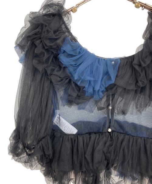 VIVIANO（ヴィヴィアーノ）VIVIANO (ヴィヴィアーノ) Gathered Neck Tulle Top ブラック×ブルー サイズ:Mの古着・服飾アイテム