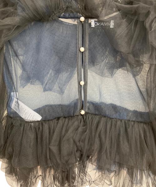 VIVIANO（ヴィヴィアーノ）VIVIANO (ヴィヴィアーノ) Gathered Neck Tulle Top ブラック×ブルー サイズ:Mの古着・服飾アイテム