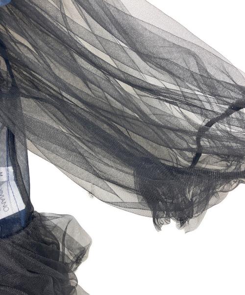 VIVIANO（ヴィヴィアーノ）VIVIANO (ヴィヴィアーノ) Gathered Neck Tulle Top ブラック×ブルー サイズ:Mの古着・服飾アイテム