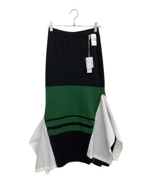 UN3D.（アンスリード）UN3D. (アンスリード) 2TONE BORDER ASYMME KT SK ロングスカート ブラック サイズ:SIZE 38の古着・服飾アイテム