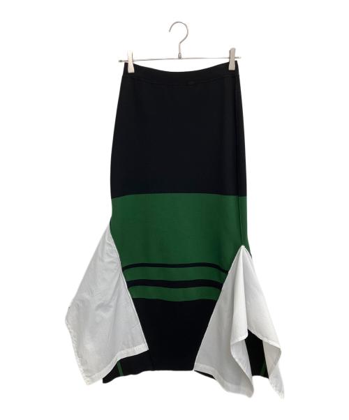 UN3D.（アンスリード）UN3D. (アンスリード) 2TONE BORDER ASYMME KT SK ロングスカート ブラック サイズ:SIZE 38の古着・服飾アイテム