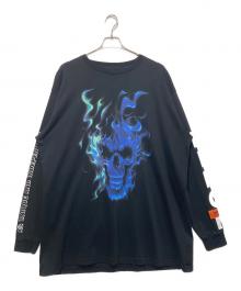 HERON PRESTON（ヘロンプレストン）の古着「ファイヤースカルスリーブTシャツ」｜ブラック