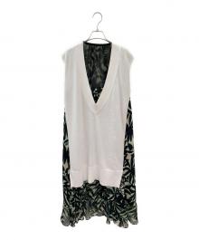 sacai（サカイ）の古着「leaf-print panelled dress」｜ブラック
