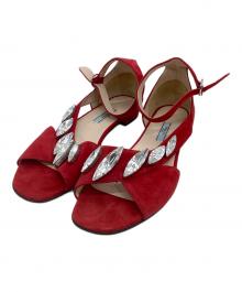 PRADA（プラダ）の古着「ビジューアンクルストラップサンダル」｜レッド